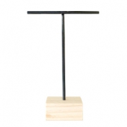 Pr&eacute;sentoir bijoux en forme de T pour boucles d'oreilles avec pied en bois noir-bois