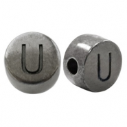 Perles alphabet en métal DQ lettre U argenté anthracite (sans nickel)