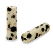 Pierres naturelles perles Jaspe Dalmatien tube Greige