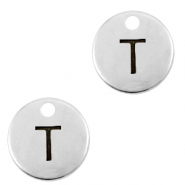 Breloques en métal DQ lettre T Argenté antique (sans nickel)