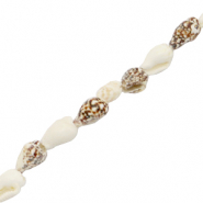 Perles coquillage buccin Marron m&eacute;lang&eacute;-blanc