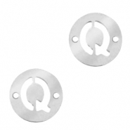 Breloques en acier inox connecteur lettre Q rond 10mm Argenté