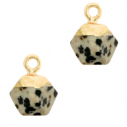Pierres naturelles pendentifs Jaspe Dalmatien hexagone Greige-doré
