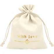 Sachet &agrave; bijoux "with love" Blanc cass&eacute;-dor&eacute;
