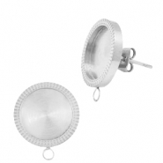 Boucles d'oreilles en acier Polaris (inox) avec serti pour cabochon 12mm (avec anneau) Argenté