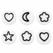 Perles lettres acryliques mélange d'icônes Blanc-noir