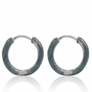 Boucles d'oreilles en acier Inox cr&eacute;oles &eacute;maill&eacute;e 14mm Bleu gris-argent&eacute;