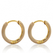 Boucles d'oreilles en acier Inox cr&eacute;oles &eacute;maill&eacute;e 14mm Marron nude-dor&eacute;