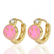 Métal TQ laiton boucles d'oreilles smiley Rose cristal-doré