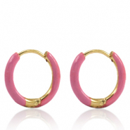 Boucles d'oreilles en acier Inox cr&eacute;oles &eacute;maill&eacute;e 14mm Rose thulian-dor&eacute;