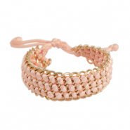 Bracelets en cordon de satin tress&eacute; avec jasseron Dor&eacute;-rose saumon