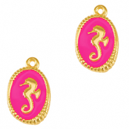 Breloques en métal DQ hippocampe Doré-rose fuchsia néon (sans nickel)
