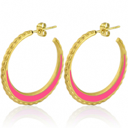 Boucles d'oreilles en acier Inox cr&eacute;oles 30mm Dor&eacute;-magenta
