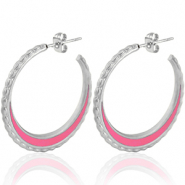 Boucles d'oreilles en acier Inox cr&eacute;oles 30mm Argent&eacute;-rose vif