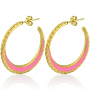 Boucles d'oreilles en acier Inox cr&eacute;oles 30mm Dor&eacute;-rose