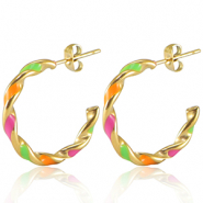 Boucles d'oreilles en acier Inox Multicolore rose orange vert n&eacute;on-dor&eacute;