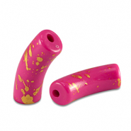 Perles acryliques tube brillante Rose fuchsia-dor&eacute;