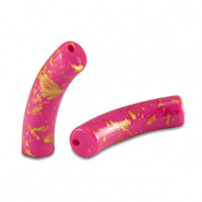 Perles acryliques tube brillante Rose fuchsia-dor&eacute;