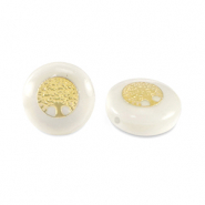 Perles en verre rondelles effet nacr&eacute; arbre de vie Blanc-dor&eacute;