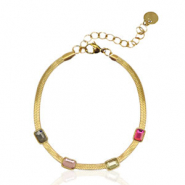 Bracelets en acier inox cha&icirc;ne maille serpentine cristal Dor&eacute;-multicolore