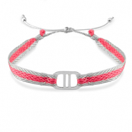 Bracelets tendance ruban avec connecteur acier inox Rose fonc&eacute;-argent&eacute;
