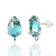 Boucles d&rsquo;oreilles / puces d&rsquo;oreilles en verre Crystal Glass avec anneau goutte Bleu-argent&eacute;