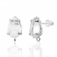 Boucles d&rsquo;oreilles / puces d&rsquo;oreilles en verre Crystal Glass avec anneau goutte Cristal-argent&eacute;