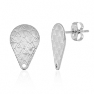 Appr&ecirc;ts en acier Inox boucles d'oreilles / puces d&rsquo;oreilles goutte avec anneau Argent&eacute;