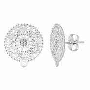 Appr&ecirc;ts en acier Inox boucles d'oreilles / puces d&rsquo;oreilles 15mm avec anneau Argent&eacute;