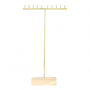 Pr&eacute;sentoir bijoux en forme de T pour colliers avec pied en bois Naturel-dor&eacute;