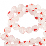 Perles Millefiori c&oelig;ur 6mm Transparent-rouge
