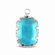 Pendentifs en verre Crystal Glass rectangle Bleu aquamarine-argenté