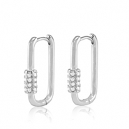 Métal TQ laiton boucles d'oreilles zirconium ovale Argenté