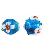 Perles en verre peintes à la main fleur Bleu de prusse-blanc