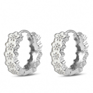 Métal TQ laiton créoles émaillées fleur Argenté-blanc