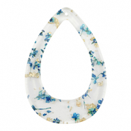 Pendentifs en résine avec fleurs séchées goutte Bleu-doré