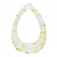 Pendentifs en résine avec fleurs séchées goutte Jaune