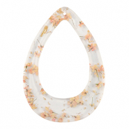 Pendentifs en résine avec fleurs séchées goutte Doré-rose clair