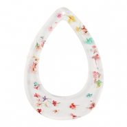 Pendentifs en résine avec fleurs séchées goutte Doré-multicolore