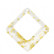 Pendentifs en résine avec fleurs séchées losange Jaune