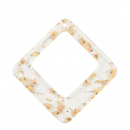 Pendentifs en résine avec fleurs séchées losange Doré-rose clair