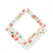Pendentifs en résine avec fleurs séchées losange Doré-multicolore