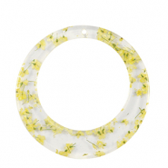 Pendentifs en résine avec fleurs séchées 39mm Jaune