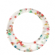 Pendentifs en résine avec fleurs séchées 39mm Doré-multicolore