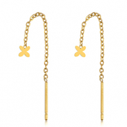 Boucles d'oreilles en acier Inox fleur Dor&eacute;