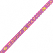 Ruban texte "happy" Lilas pur-rose corail