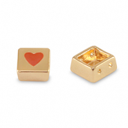 Perles tile carré Doré-rouge corail