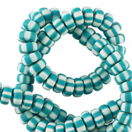 Perles en polymère rondelles 7mm Blanc-bleu turquoise baltique