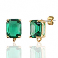 Boucles d&rsquo;oreilles / puces d&rsquo;oreilles en verre Crystal Glass avec anneau rectangle Vert-dor&eacute;