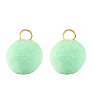 Pendentifs pompon avec anneau 10mm Dor&eacute;-vert menthe